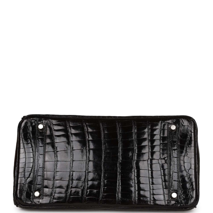 Top quality Hermes Birkin 35 Black Shiny Porosus Crocodile Palladium Hardware