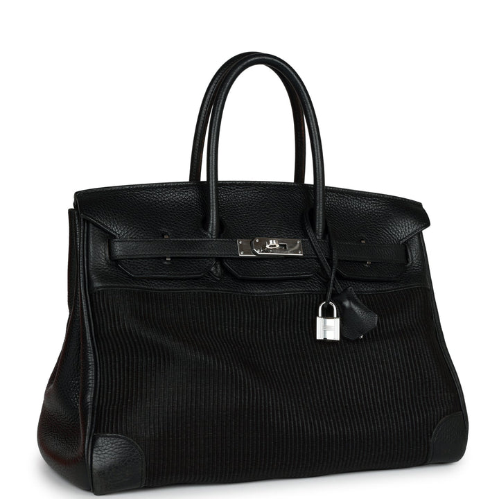 Top quality Hermes Birkin 35 Black Crinoline and Clemence Palladium Hardware