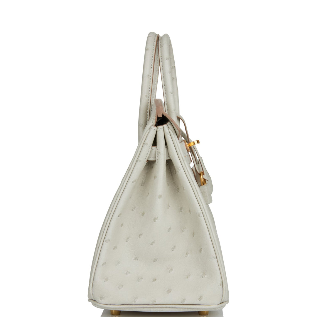 Hermes Birkin 25 Gris Perle Ostrich Gold Hardware