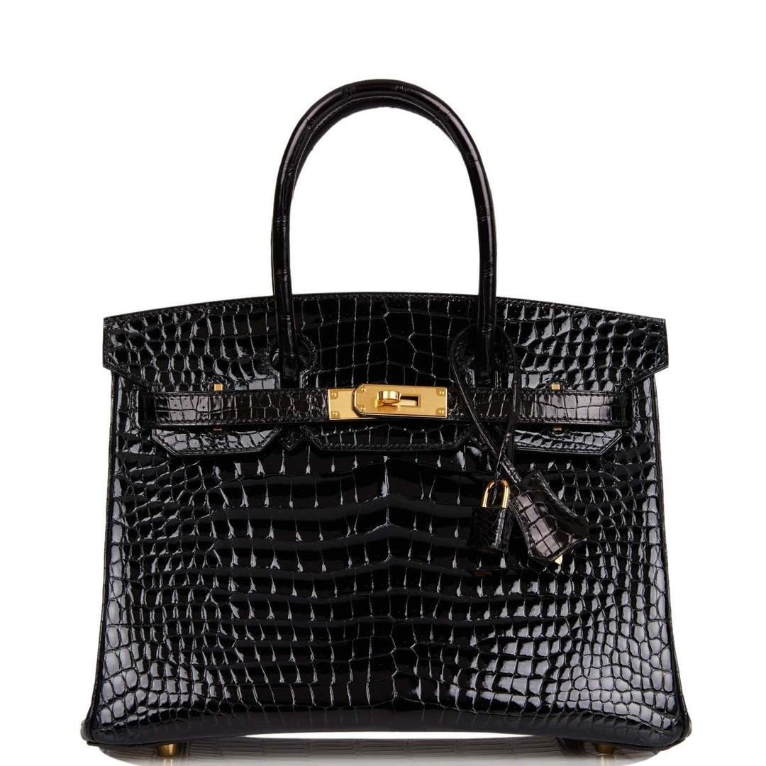 Hermes Birkin 30 Black Shiny Porosus Crocodile Gold Hardware