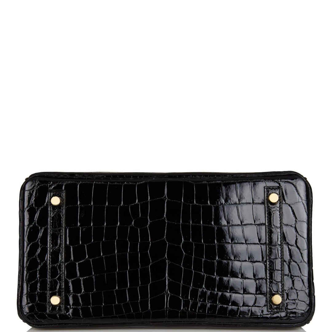 Hermes Birkin 30 Black Shiny Niloticus Crocodile Gold Hardware