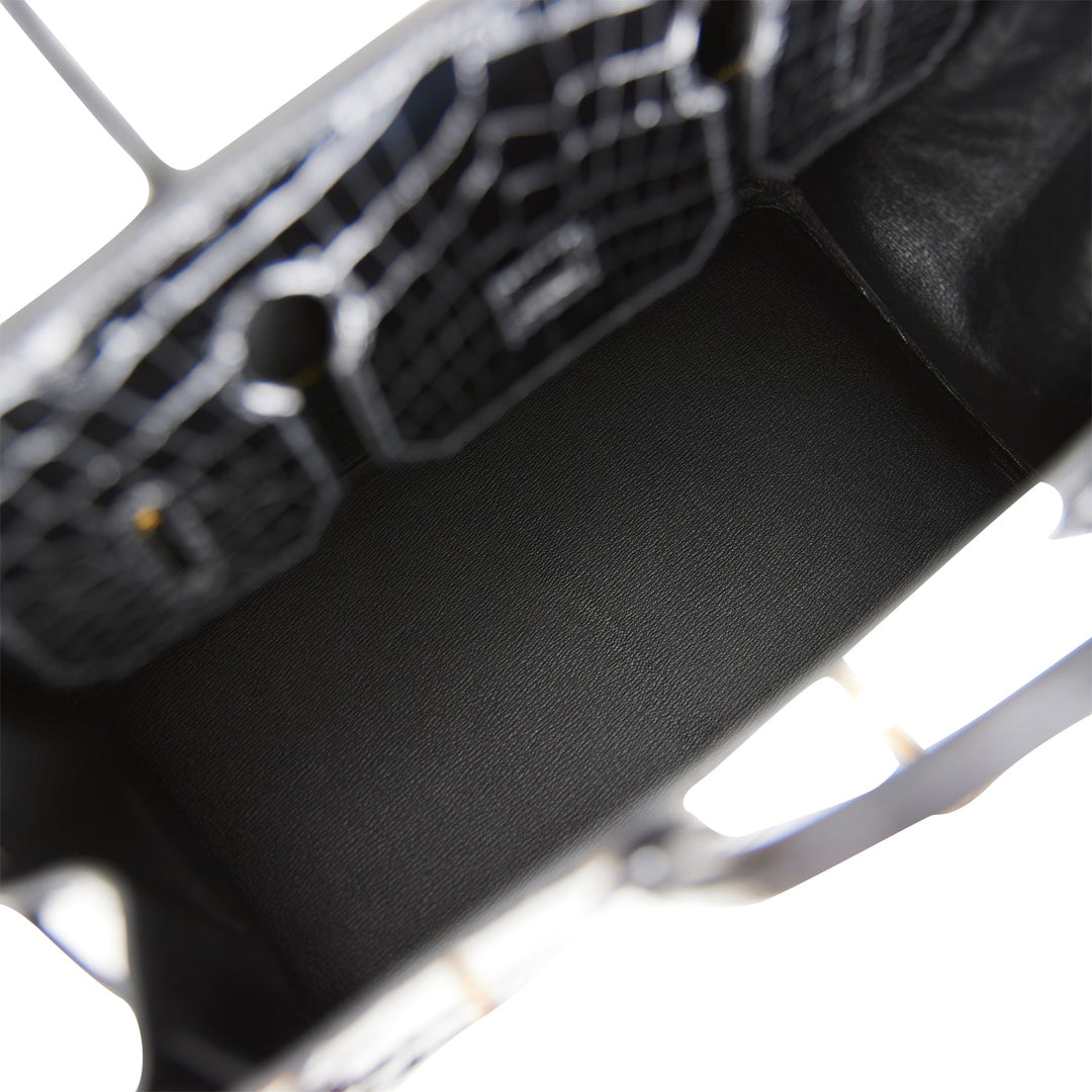 Hermes Birkin 30 Black Shiny Niloticus Crocodile Gold Hardware