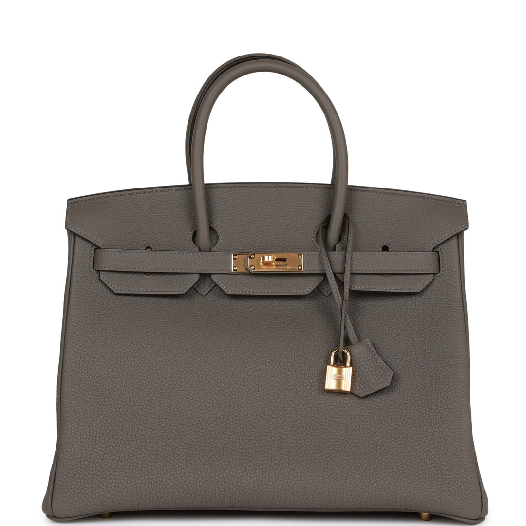 Premium Handmade Hermes Birkin 35 Gris Meyer Togo Gold Hardware