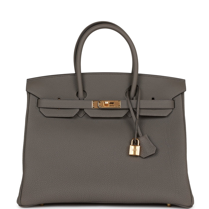 Premium Handmade Hermes Birkin 35 Gris Meyer Togo Gold Hardware