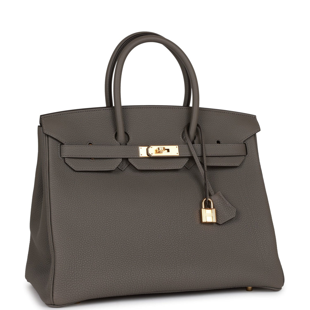Premium Handmade Hermes Birkin 35 Gris Meyer Togo Gold Hardware