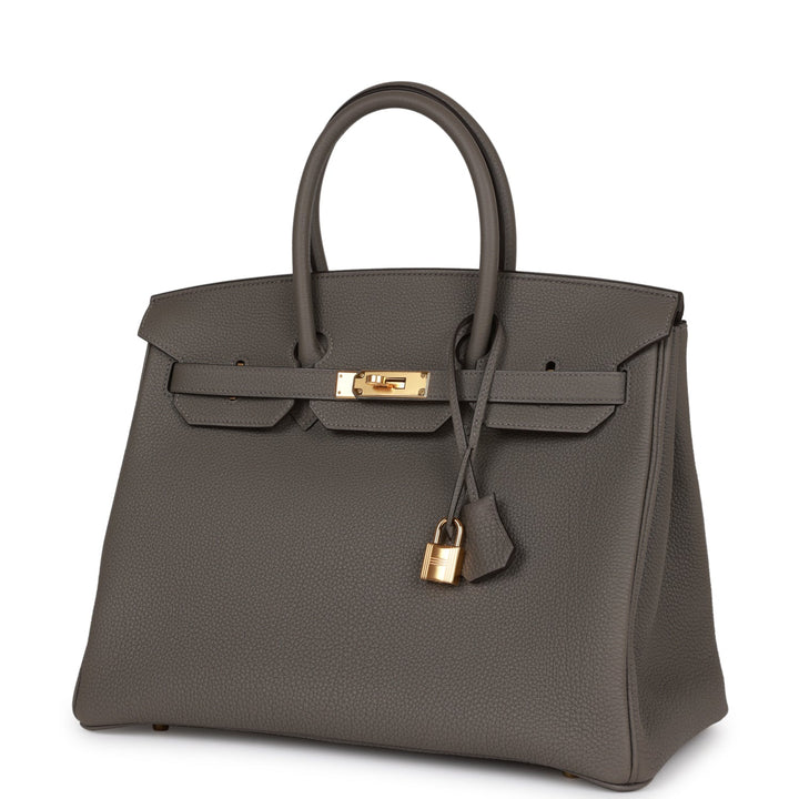 Premium Handmade Hermes Birkin 35 Gris Meyer Togo Gold Hardware