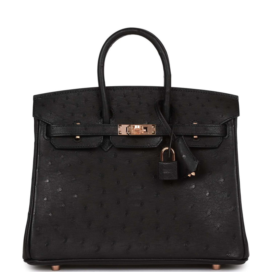 top quality Hermes Birkin 25 Black Ostrich Rose Gold Hardware