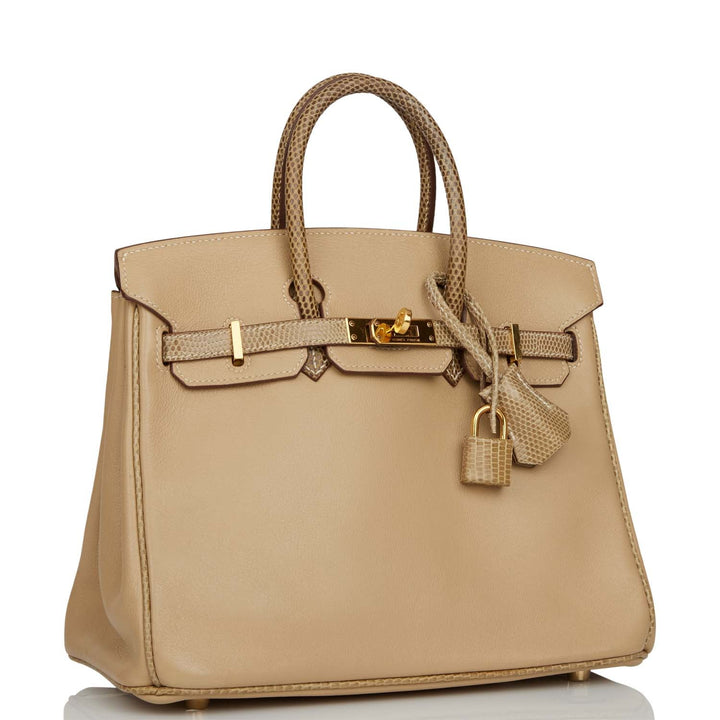 Hermes Birkin 25 Ficelle Lizard and Argyle Swift Gold Hardware