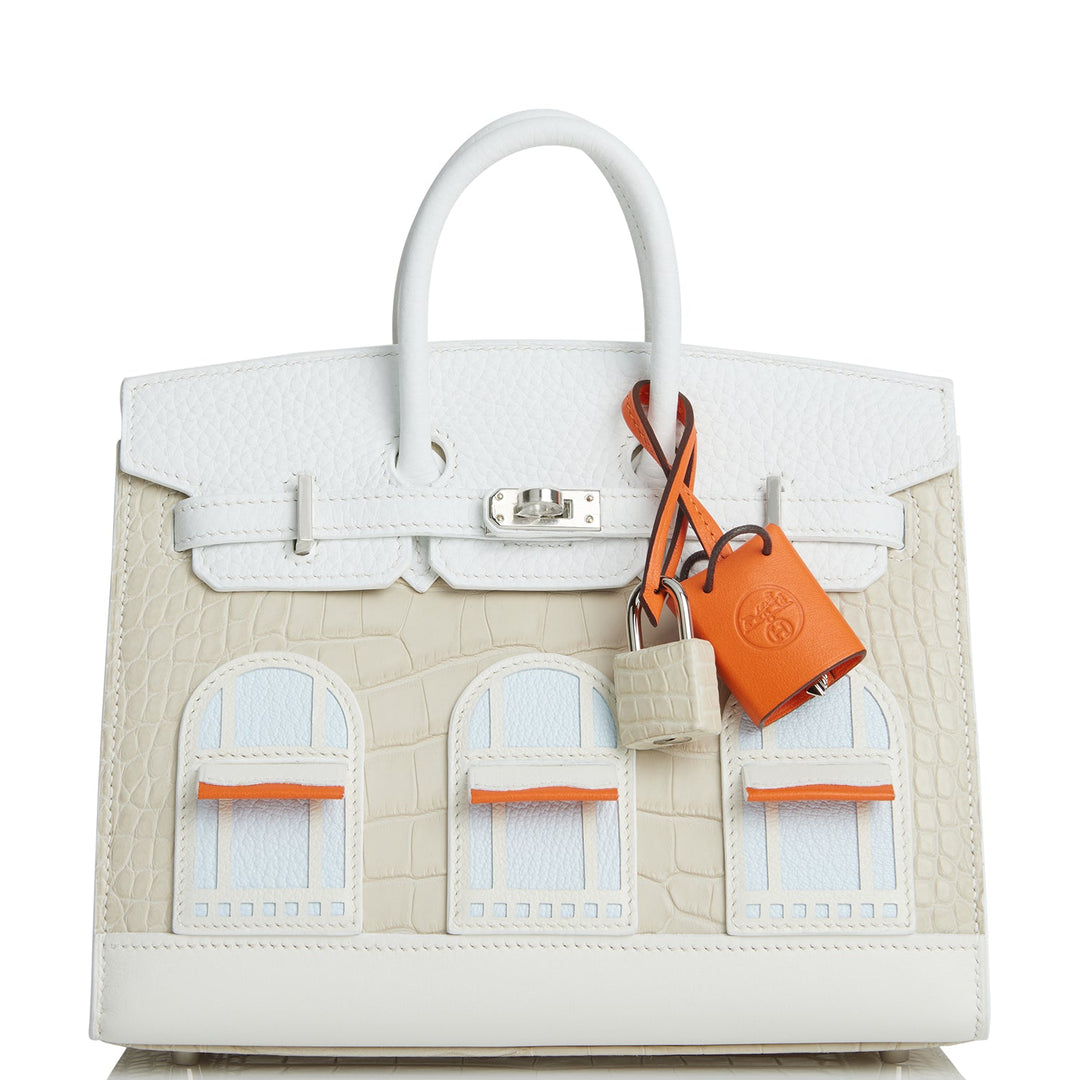 Top quality Hermes Sac Faubourg Birkin 20 White Matte Alligator Palladium Hardware