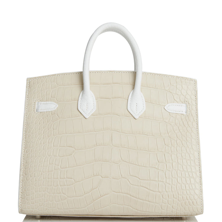 Top quality Hermes Sac Faubourg Birkin 20 White Matte Alligator Palladium Hardware