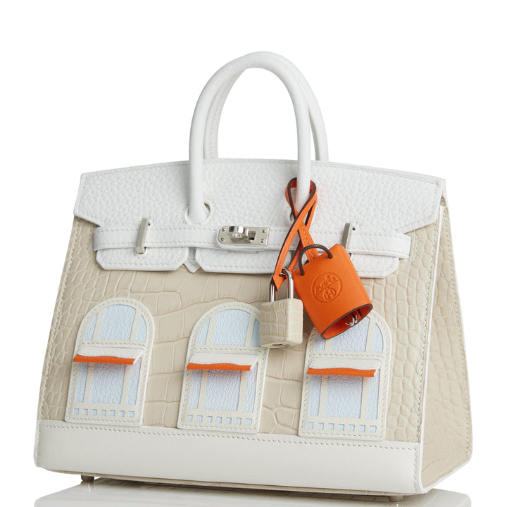 Top quality Hermes Sac Faubourg Birkin 20 White Matte Alligator Palladium Hardware