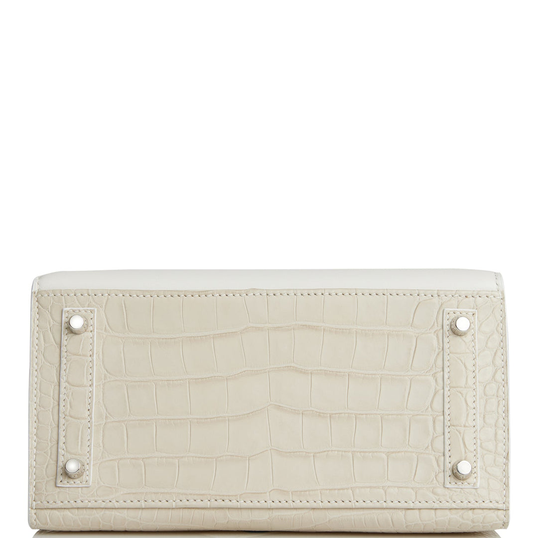 Top quality Hermes Sac Faubourg Birkin 20 White Matte Alligator Palladium Hardware