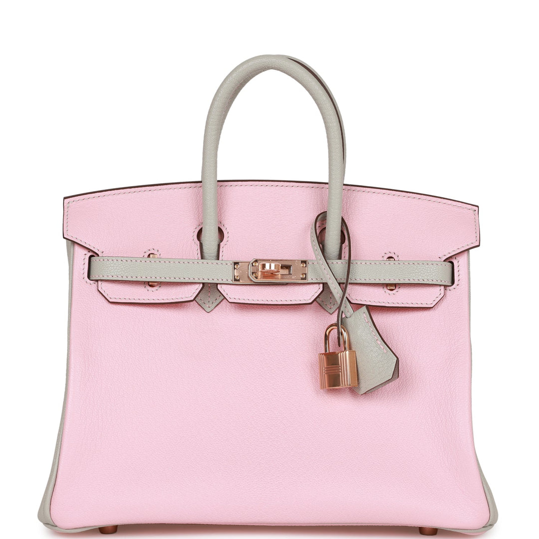 top quality Hermes Birkin 25 HSS Rose Sakura and Gris Perle Chevre Mysore Rose Gold Hardware