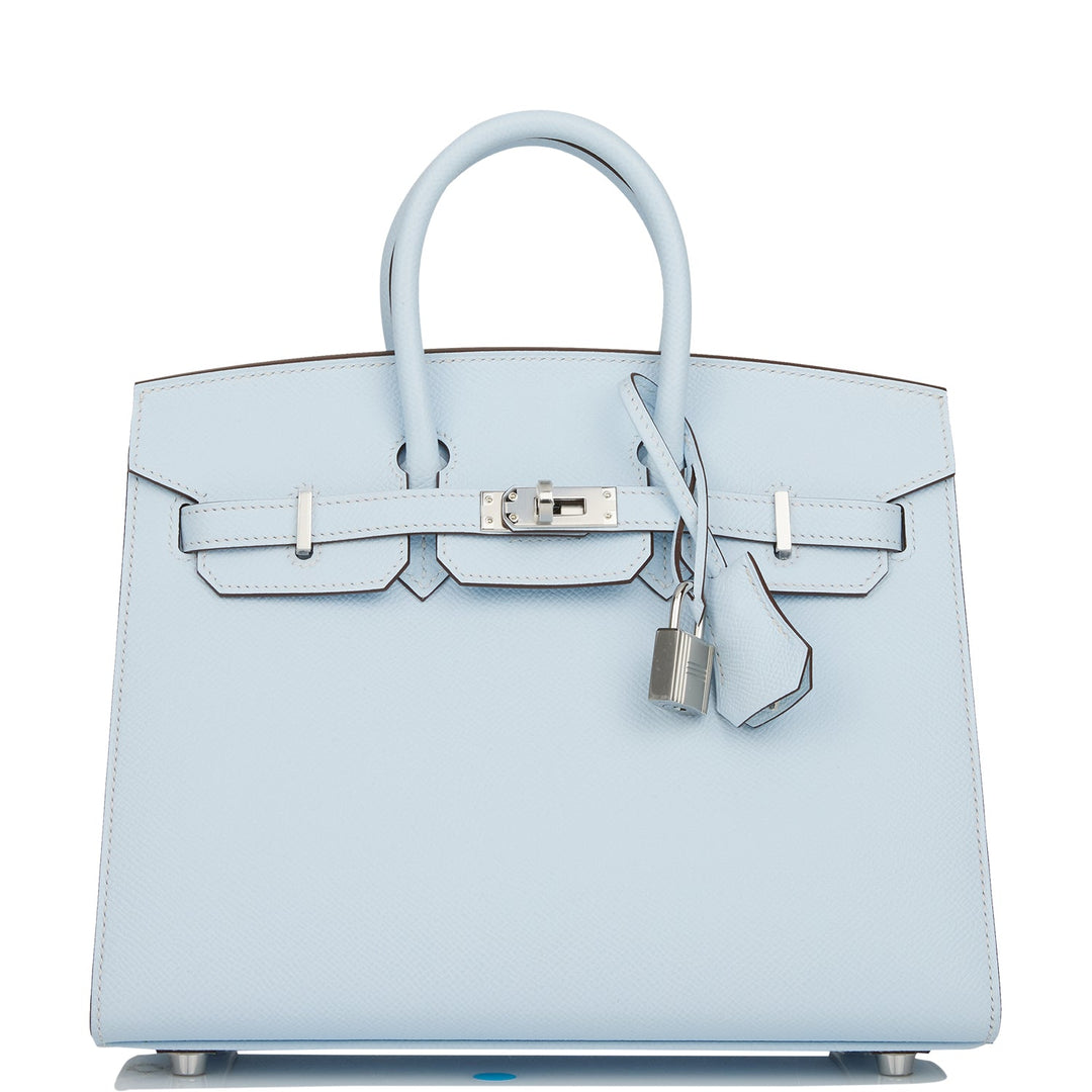 Hermes Birkin 25 Sellier Bleu Brume Epsom Palladium Hardware