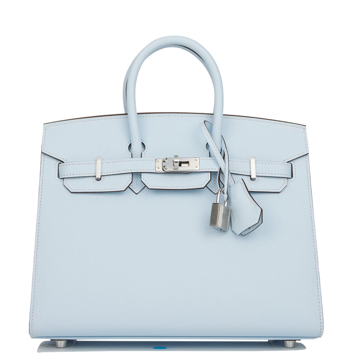 Hermes Birkin 25 Sellier Bleu Brume Epsom Palladium Hardware