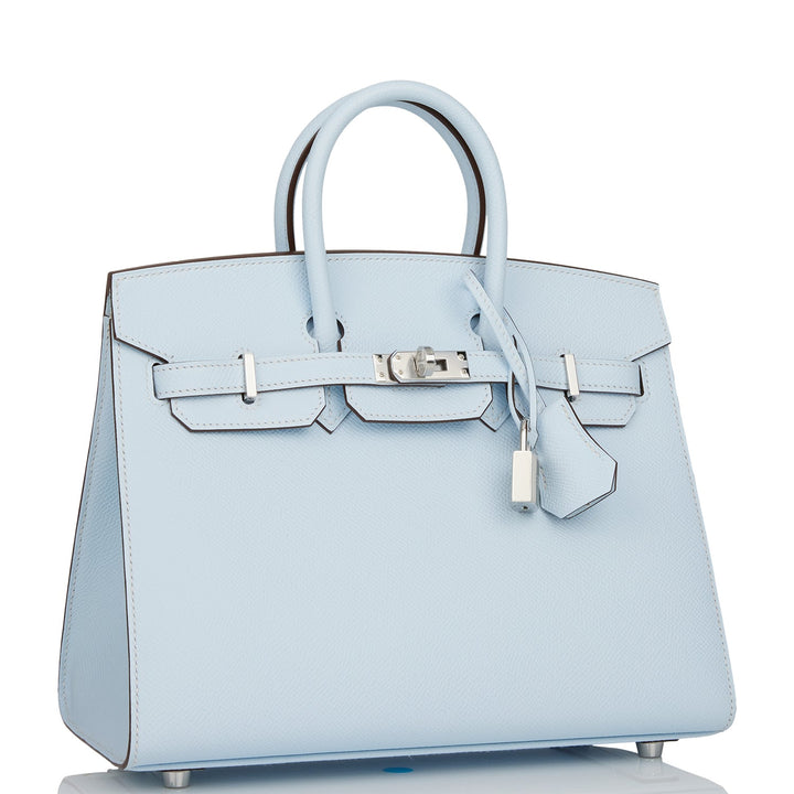 Hermes Birkin 25 Sellier Bleu Brume Epsom Palladium Hardware