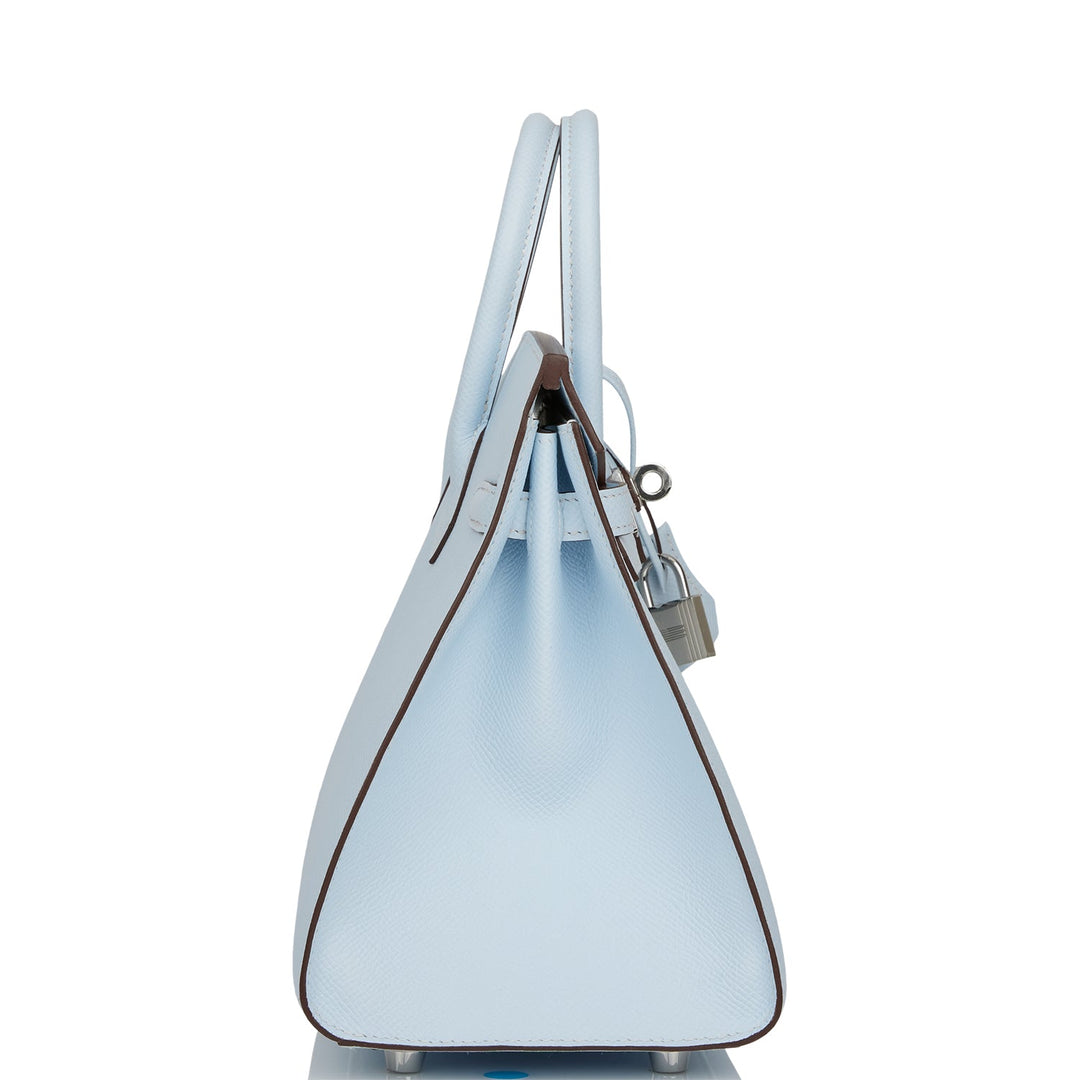 Hermes Birkin 25 Sellier Bleu Brume Epsom Palladium Hardware