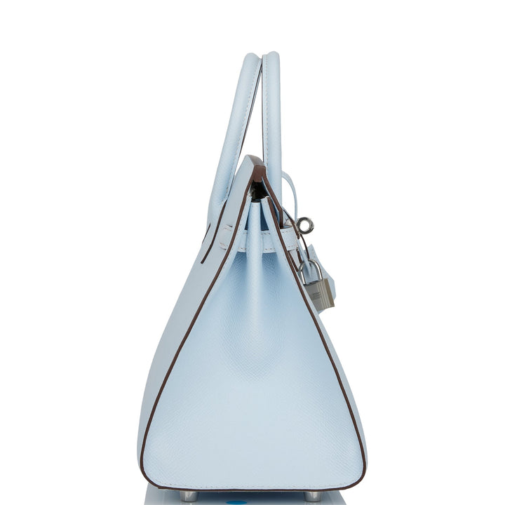 Hermes Birkin 25 Sellier Bleu Brume Epsom Palladium Hardware
