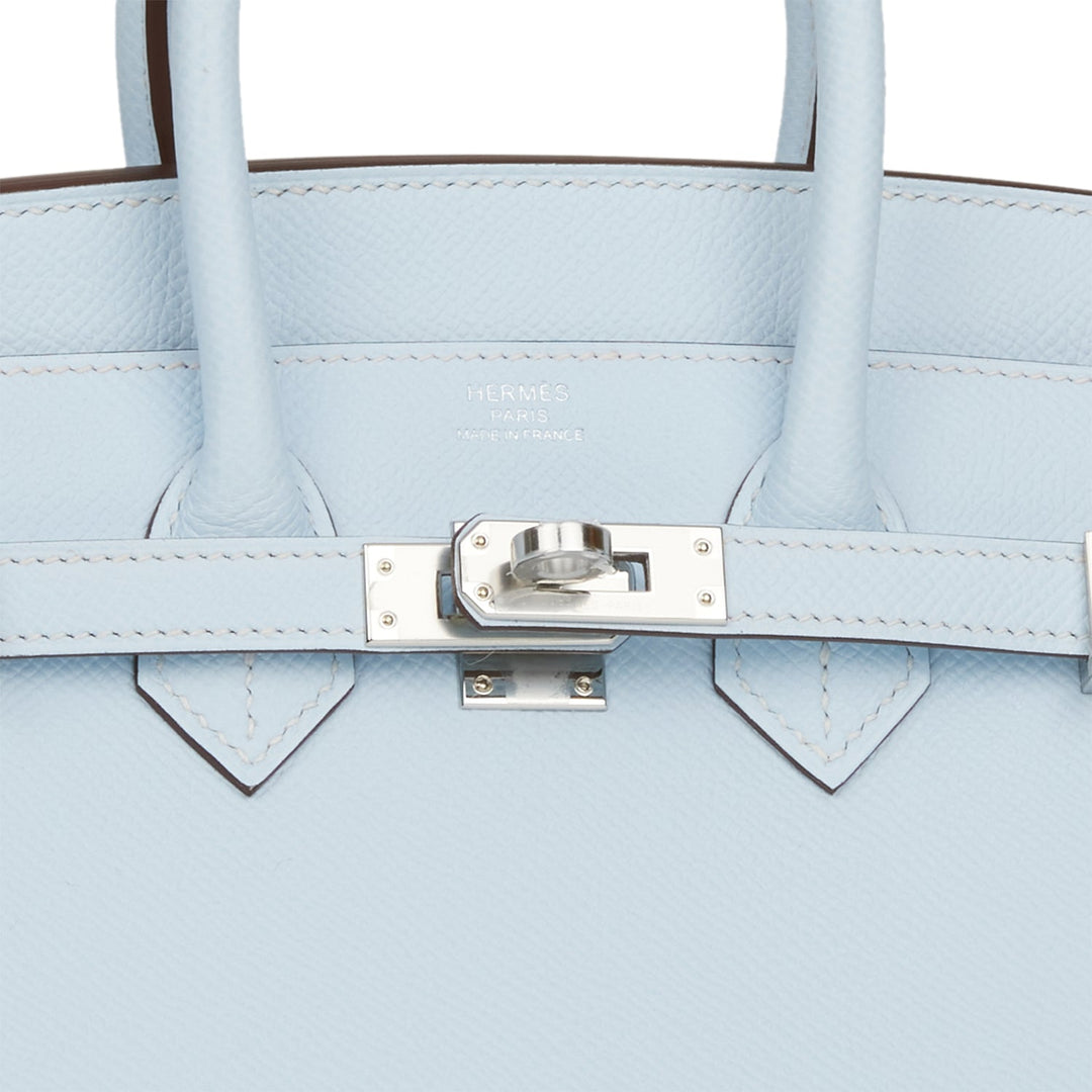 Hermes Birkin 25 Sellier Bleu Brume Epsom Palladium Hardware