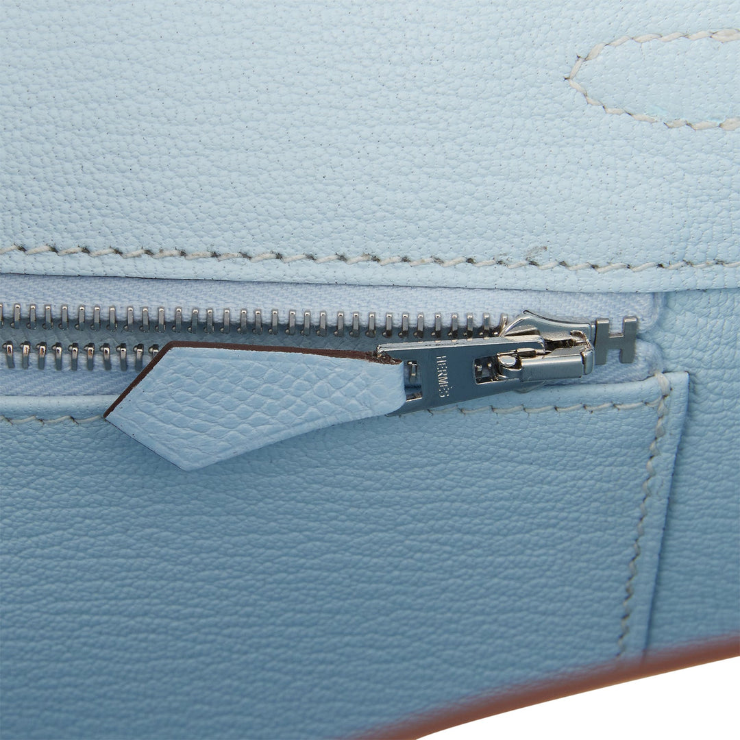 Hermes Birkin 25 Sellier Bleu Brume Epsom Palladium Hardware