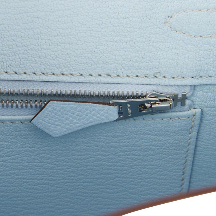 Hermes Birkin 25 Sellier Bleu Brume Epsom Palladium Hardware