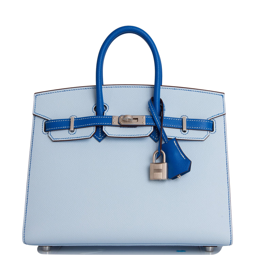 Hermes Birkin 25 Sellier Bleu Brume and Bleu Zellige Epsom Brushed Palladium Hardware