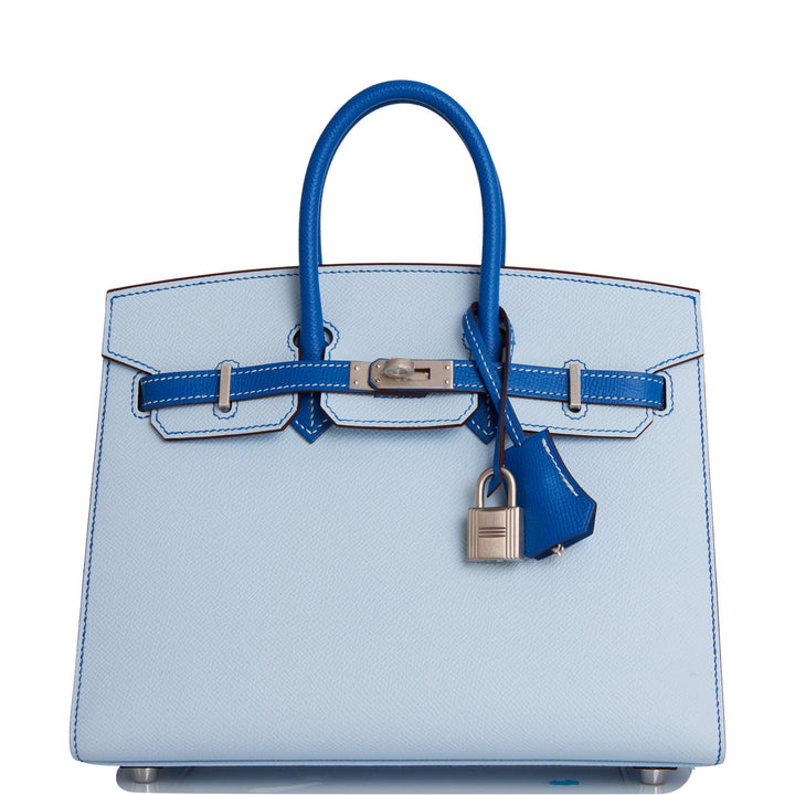Hermes Birkin 25 Sellier Bleu Brume and Bleu Zellige Epsom Brushed Palladium Hardware