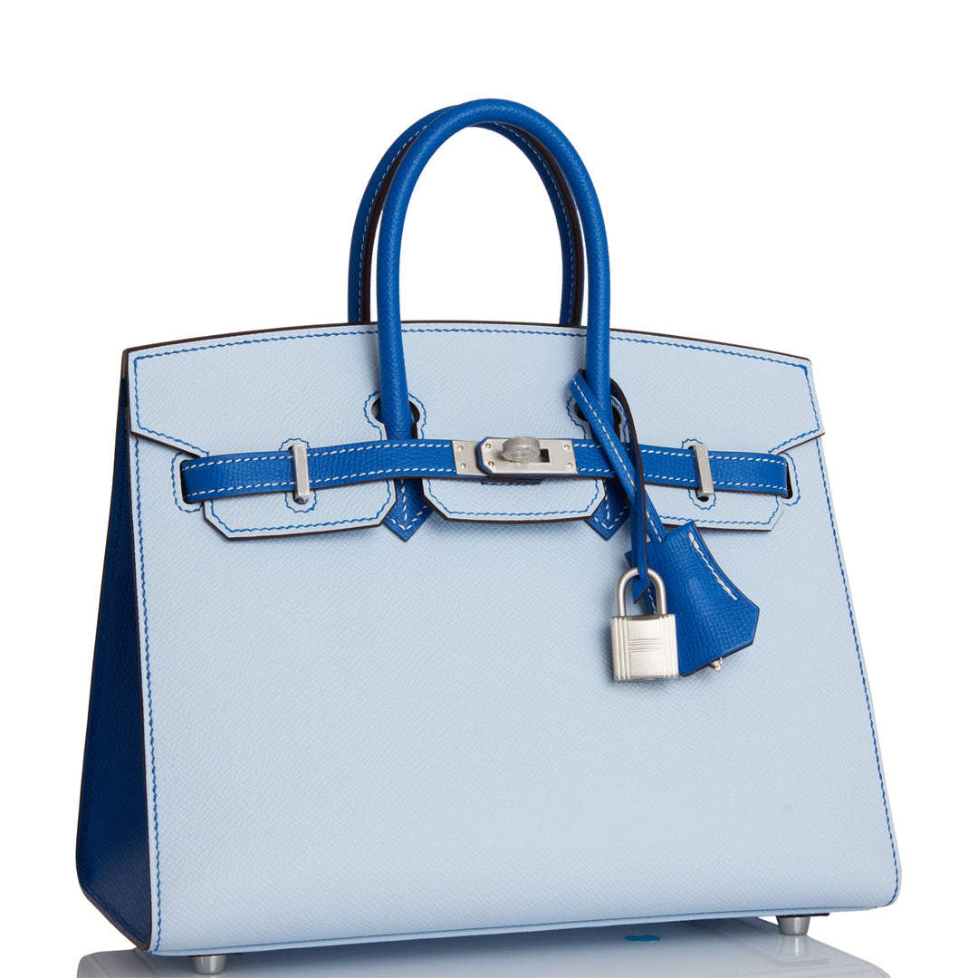 Hermes Birkin 25 Sellier Bleu Brume and Bleu Zellige Epsom Brushed Palladium Hardware