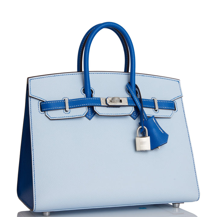 Hermes Birkin 25 Sellier Bleu Brume and Bleu Zellige Epsom Brushed Palladium Hardware