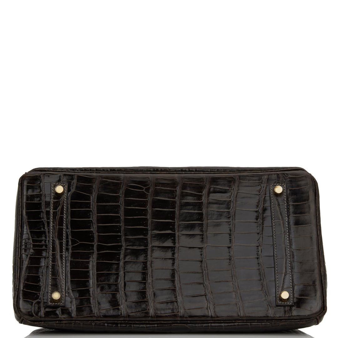 Hermes Birkin 35 Graphite Shiny Porosus Crocodile Gold Hardware