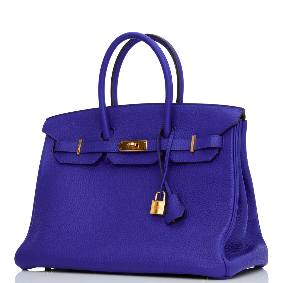 Top quality Hermes Special Order (HSS) Birkin 35 Bleu Electric Verso Clemence Gold Hardware
