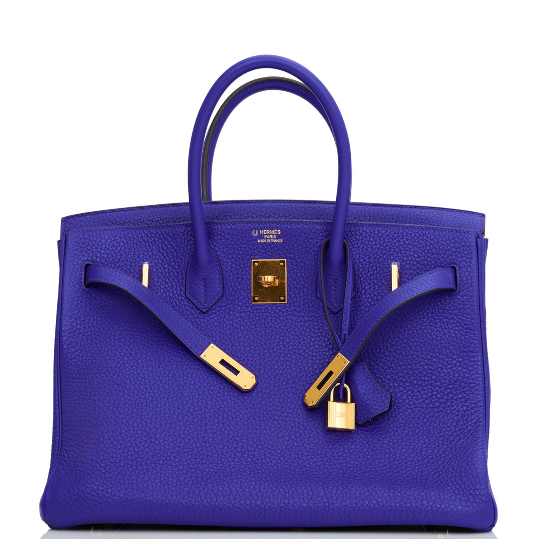 Top quality Hermes Special Order (HSS) Birkin 35 Bleu Electric Verso Clemence Gold Hardware