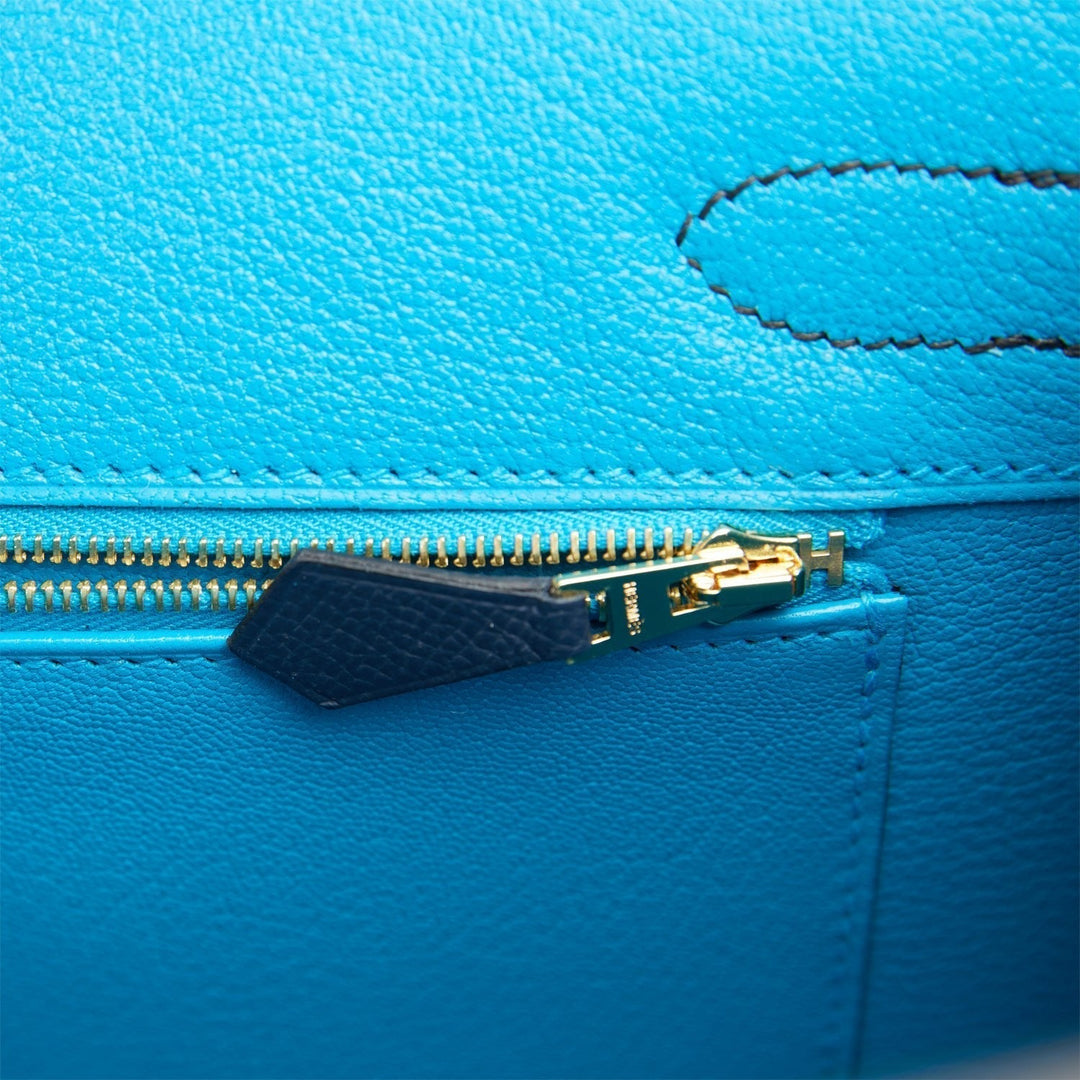 Hermes Birkin 30 Casaque Black, Bleu Indigo and Bleu Zanzibar Epsom Gold Hardware