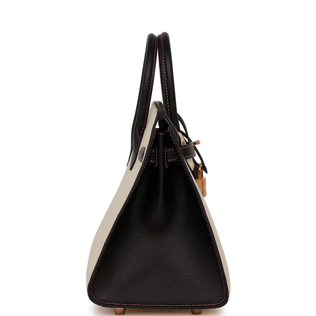 Hermes Birkin 25 Sellier Nata and Black Epsom Rose Gold Hardware