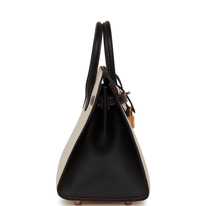 Hermes Birkin 25 Sellier Nata and Black Epsom Rose Gold Hardware