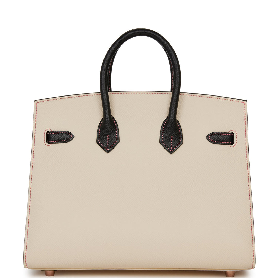 Hermes Birkin 25 Sellier Nata and Black Epsom Rose Gold Hardware