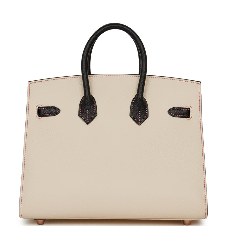 Hermes Birkin 25 Sellier Nata and Black Epsom Rose Gold Hardware