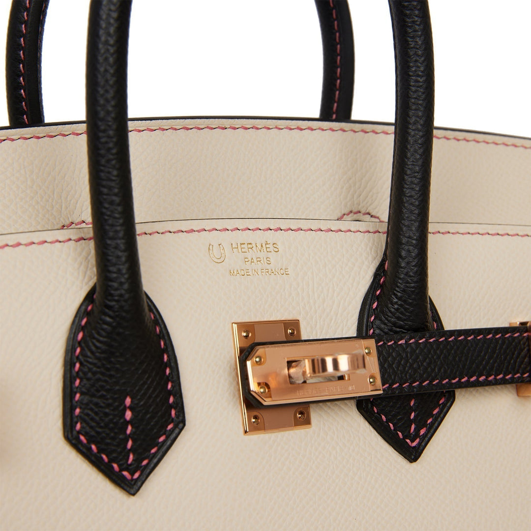 Hermes Birkin 25 Sellier Nata and Black Epsom Rose Gold Hardware