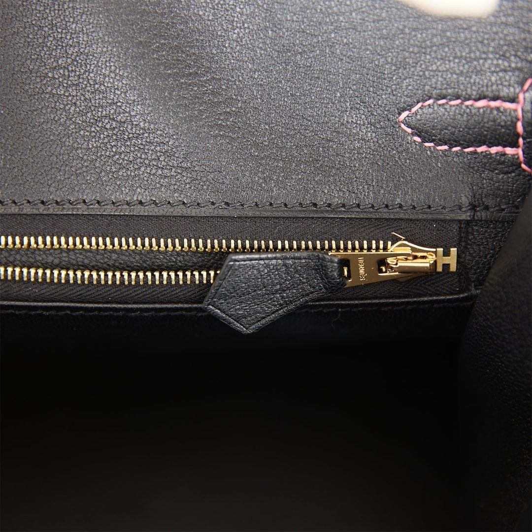 Hermes Birkin 25 Sellier Nata and Black Epsom Rose Gold Hardware