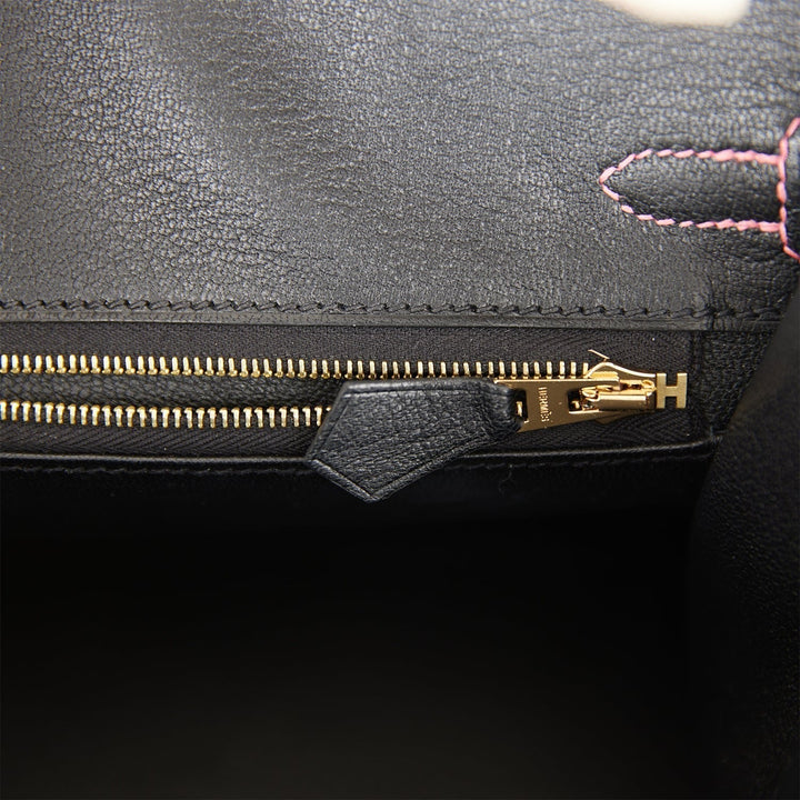Hermes Birkin 25 Sellier Nata and Black Epsom Rose Gold Hardware