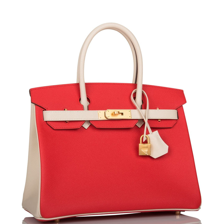 Top quality Hermes Special Order (HSS) Birkin 30 Rouge de Coeur and Craie Epsom Brushed Gold Hardware
