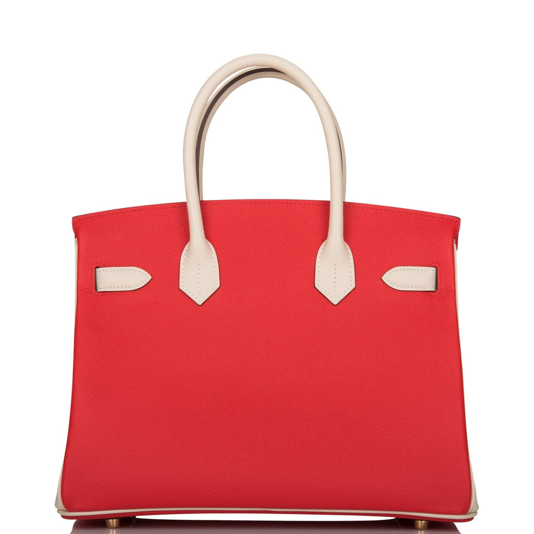 Top quality Hermes Special Order (HSS) Birkin 30 Rouge de Coeur and Craie Epsom Brushed Gold Hardware