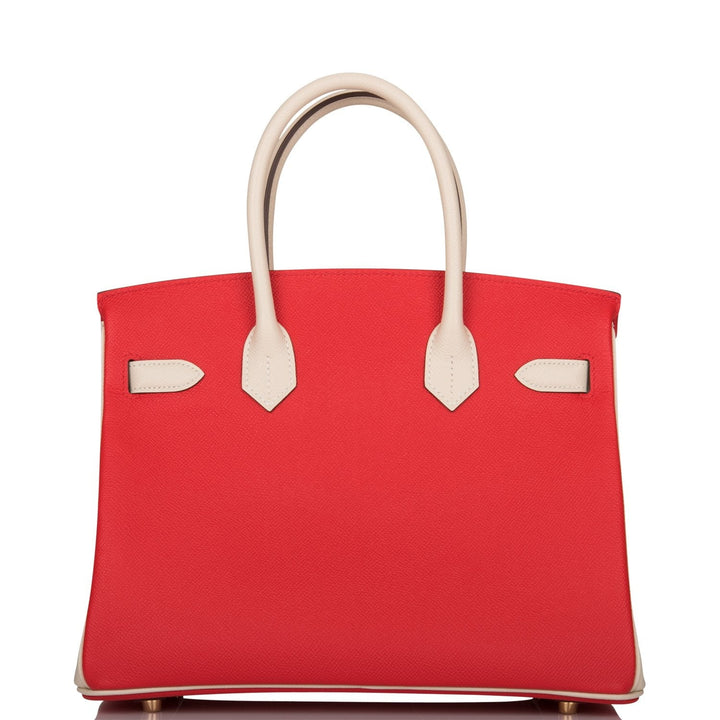 Top quality Hermes Special Order (HSS) Birkin 30 Rouge de Coeur and Craie Epsom Brushed Gold Hardware