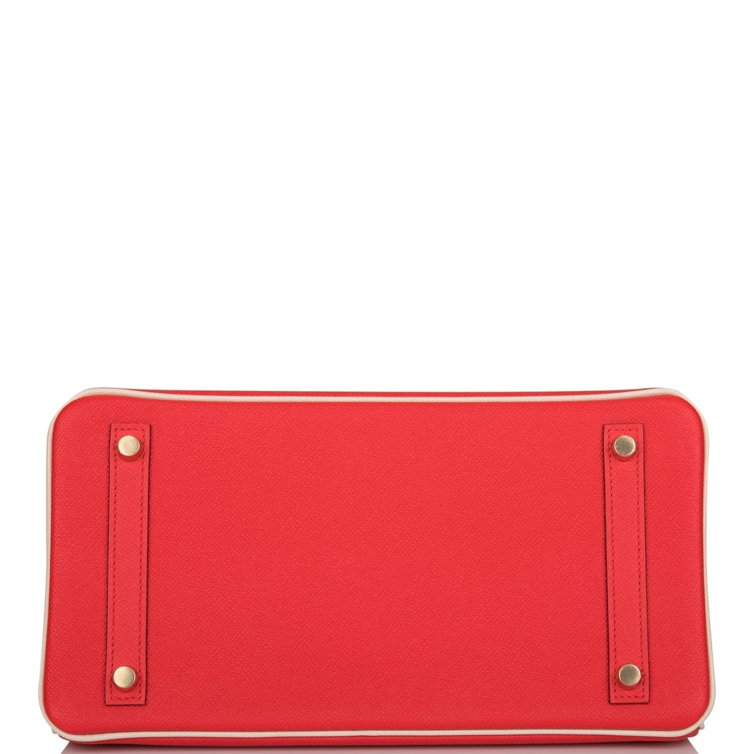 Top quality Hermes Special Order (HSS) Birkin 30 Rouge de Coeur and Craie Epsom Brushed Gold Hardware