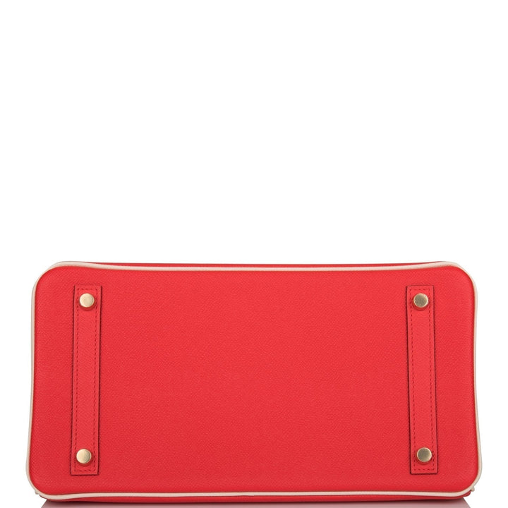Top quality Hermes Special Order (HSS) Birkin 30 Rouge de Coeur and Craie Epsom Brushed Gold Hardware