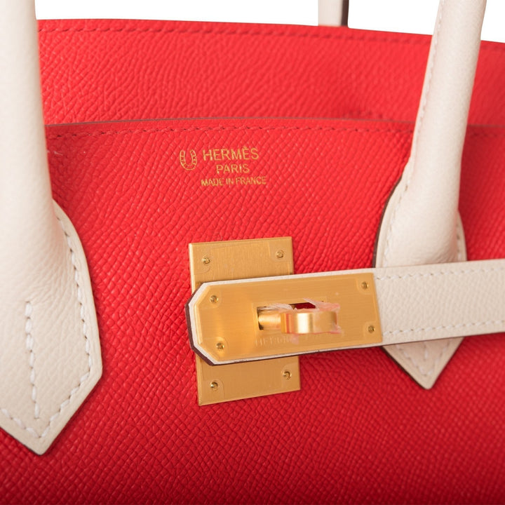 Top quality Hermes Special Order (HSS) Birkin 30 Rouge de Coeur and Craie Epsom Brushed Gold Hardware