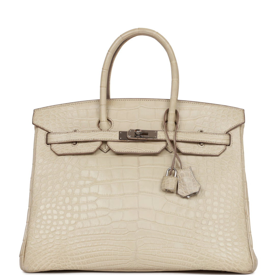 Pre-owned Top quality Hermes Birkin 35 Beton Matte Alligator Palladium Hardware