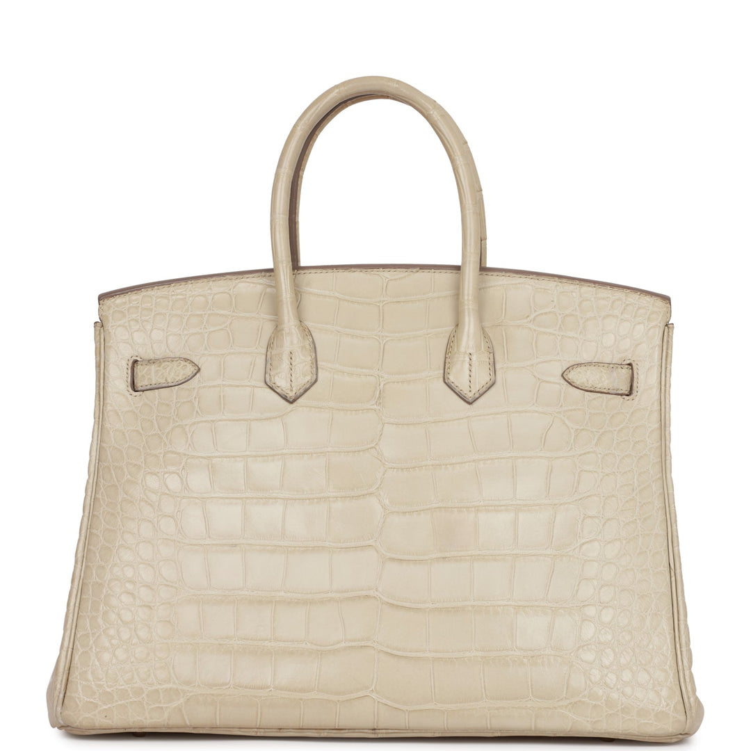 Pre-owned Top quality Hermes Birkin 35 Beton Matte Alligator Palladium Hardware