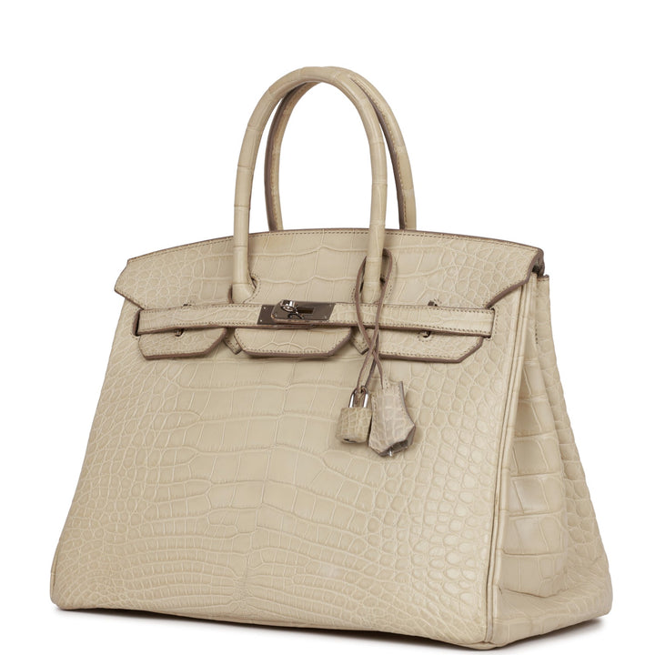 Pre-owned Top quality Hermes Birkin 35 Beton Matte Alligator Palladium Hardware