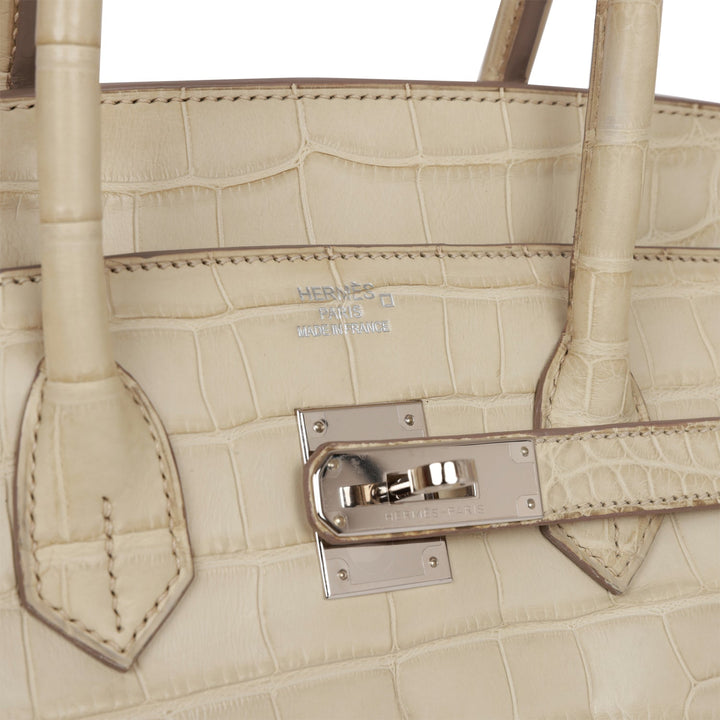 Pre-owned Top quality Hermes Birkin 35 Beton Matte Alligator Palladium Hardware